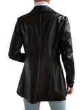 vlovelaw  One Button PU Jacket, Elegant Lapel Open Front Long Sleeve Outerwear, Women's Clothing