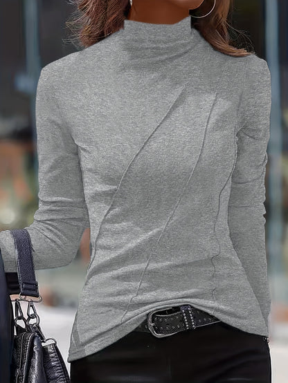 High Neck Slim Fit Polyester Turtleneck Top - Soft, Stretchy, and Breathable for All Seasons - Machine Washable, Casual Long Sleeve Shirt for Women