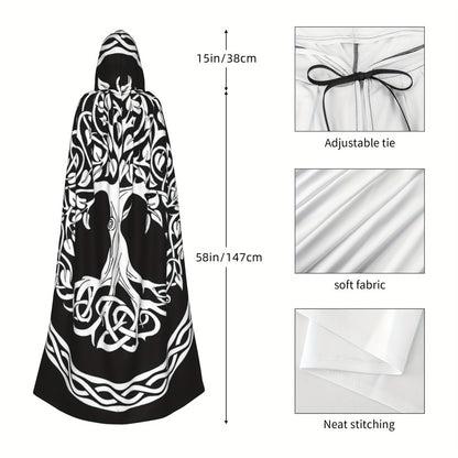vlovelaw  1pc, Nordic Style Viking Goddess Celtic Life Tree Halloween Witch Hooded Robe Cloak Shawl Cosplay For Adult Men Women, Party Favors Supplies Dresses Clothes Gifts, 147.32*152.4cm