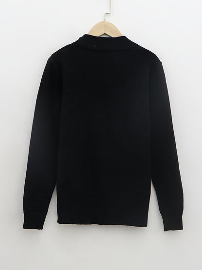 Solid Rib Knit Sweater, Casual Long Sleeve Versatile Sweater, Women's Clothing