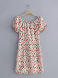 vlovelaw  Floral Print Off Shoulder Dress, Romantic Short Sleeve Dress For Spring & Summer, Women's Clothing