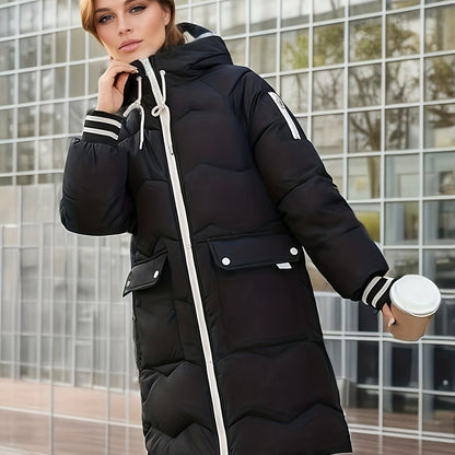 vlovelaw  Zip Up Color Block Hooded Coat, Casual Long Sleeve Winter Warm Outerwear, Women's Clothing