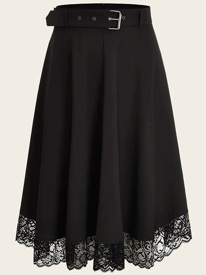 vlovelaw  Plus Size Contrast Lace Skirt, Casual Skirt For Spring & Summer, Women's Plus Size Clothing