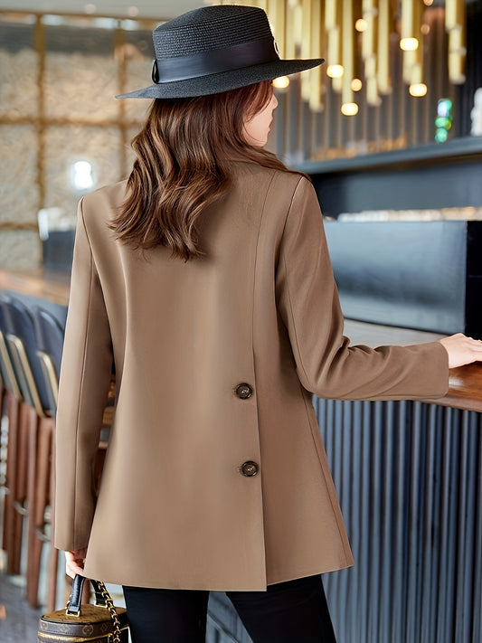 vlovelaw  Solid Double Breasted Lapel Blazer, Elegant Long Sleeve Blazer For Office & Work, Women's Clothing