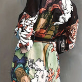 vlovelaw  Allover Print Open Front Kimono, Bell Sleeve Cover Up Kimono For Spring & Summer, Women's Clothing