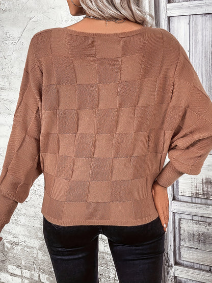 Solid Simple Knit Sweater, Casual Long Sleeve Boat Neck Sweater, Women's Clothing