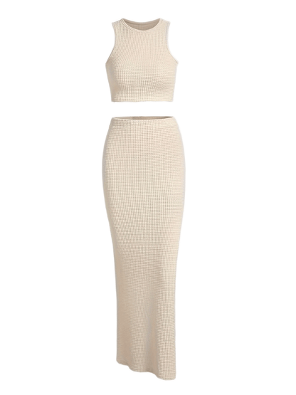 vlovelaw  Sexy Solid Slim Skirt Set, Crop Tank Top & Bodycon Skirt Outfits, Women's Clothing