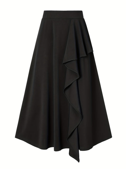 Solid Irregular Trim Skirt, Casual High Waist Skirt For Spring & Summer, Women's Clothing