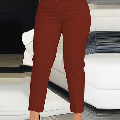 Criss Cross High Waist Pants, Casual Solid Slim Pants, Women's Clothing