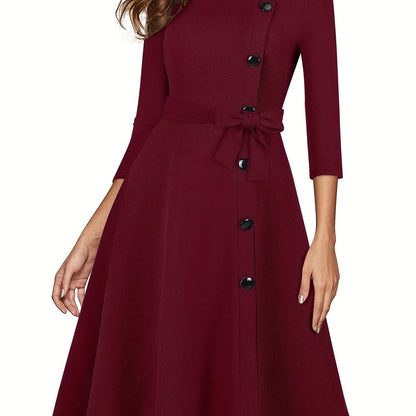 vlovelaw  Asymmetrical Neck Solid Dress, Elegant 3/4 Sleeve Mini Dress, Women's Clothing