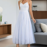 vlovelaw  Solid Pleated Tulle Skirt, Casual Maxi Skirt For Spring & Fall, Women's Clothing