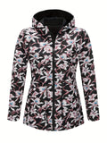 Floral Print Hooded Jacket, Casual Zip Up Long Sleeve Outerwear, Women's Clothing