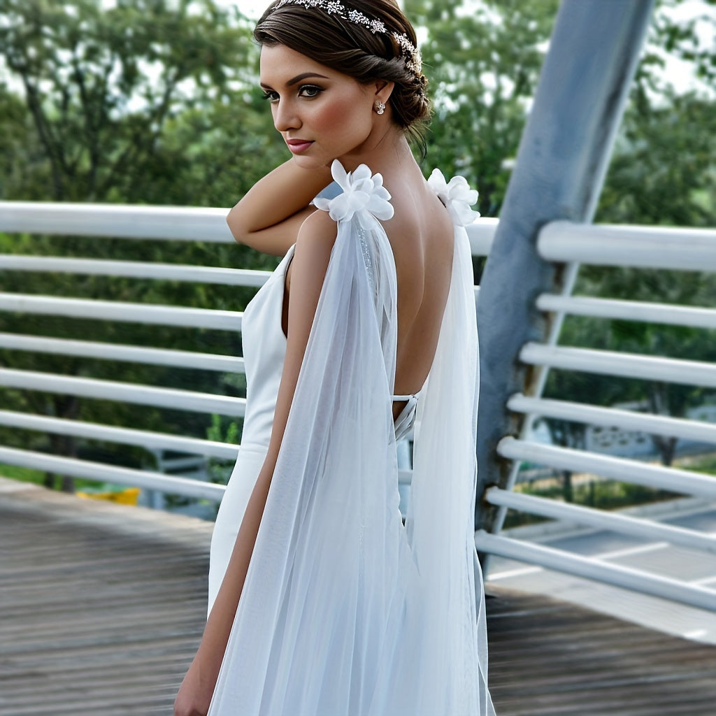 vlovelaw  Bride Wedding Dress Shawl Overlay With Suspended Skirt Shoulder Flower Shawl Performance Wedding Gown Accessories