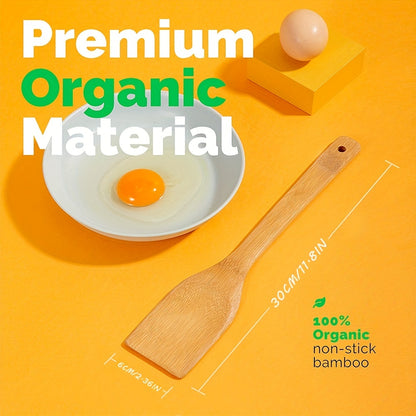 6pcs Bamboo Cooking Utensils Set - Includes Spoonula, Slotted Spoon, Shovel, And Spatula - Perfect For Nonstick Pans And Woks