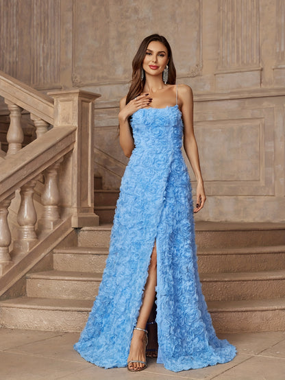 vlovelaw Spaghetti Strap Split Dress, Elegant Evening Dress For Party & Banquet, Women's Clothing