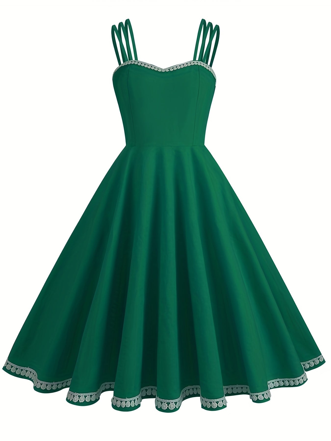 vlovelaw Solid Spaghetti Strap Dress, Vintage A Line Sleeveless Party Dress, Women's Clothing
