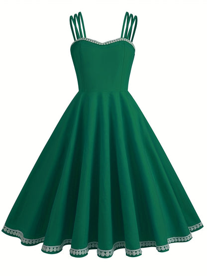 vlovelaw Solid Spaghetti Strap Dress, Vintage A Line Sleeveless Party Dress, Women's Clothing