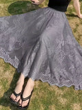 Solid Lace Elastic Waist Skirt, Elegant Skirt For Spring & Summer, Women's Clothing
