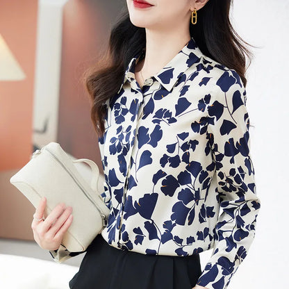 Ribbon Bow Women Silk Print Shirt Polka Dot Long Sleeve Button Up Blouses Office Ladies Casual Shirts Spring Autumn Designer Blouse Fine Elegant Tops Woman