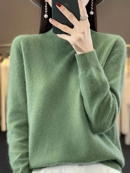 vlovelaw  Solid Stand Collar Knit Sweater, Casual Long Sleeve Sweater For Spring & Fall, Women's Clothing