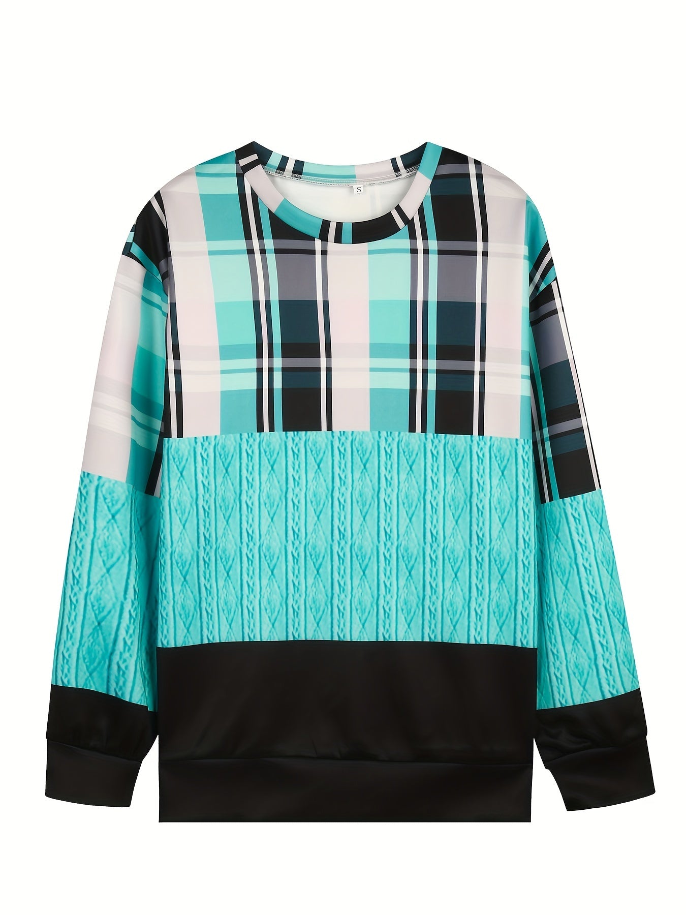vlovelaw  Color Block Plaid Print Sweatshirt, Casual Crew Neck Long Sleeve Sweatshirt, Women's Clothing