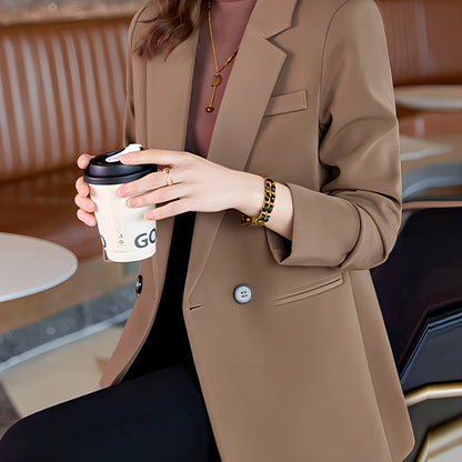 vlovelaw  Solid Double Breasted Lapel Blazer, Elegant Long Sleeve Blazer For Office & Work, Women's Clothing