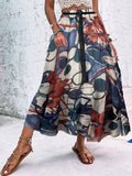 vlovelaw  Floral Print Maxi Skirt, Boho Holiday Beach High Waist Elastic Drawstring Skirt, Women's Clothing