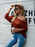 vlovelaw  Ribbed Knit Boat Neck T-Shirt, Casual Batwing Sleeve T-Shirt For Spring & Fall, Women's Clothing