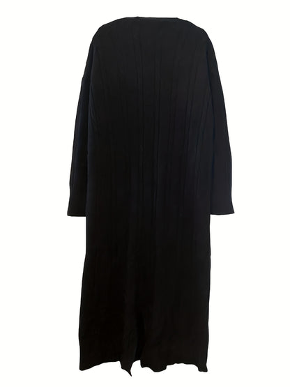 Solid Cable Knit Sweater Dress, Casual Long Sleeve Midi Dress, Women's Clothing