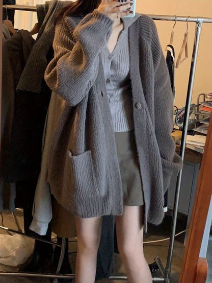 vlovelaw  Patched Pockets V-neck Cardigan, Elegant Long Sleeve Cardigan For Fall & Winter, Women's Clothing