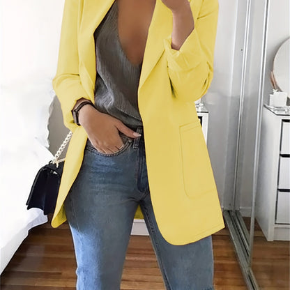 Solid Lapel Blazer, Casual Long Sleeve Open Front Work Office Outerwear, Women's Clothing