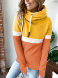 vlovelaw  Plus Size Casual Sweatshirt, Women's Plus Colorblock Long Sleeve Drawstring High Neck Hoodie