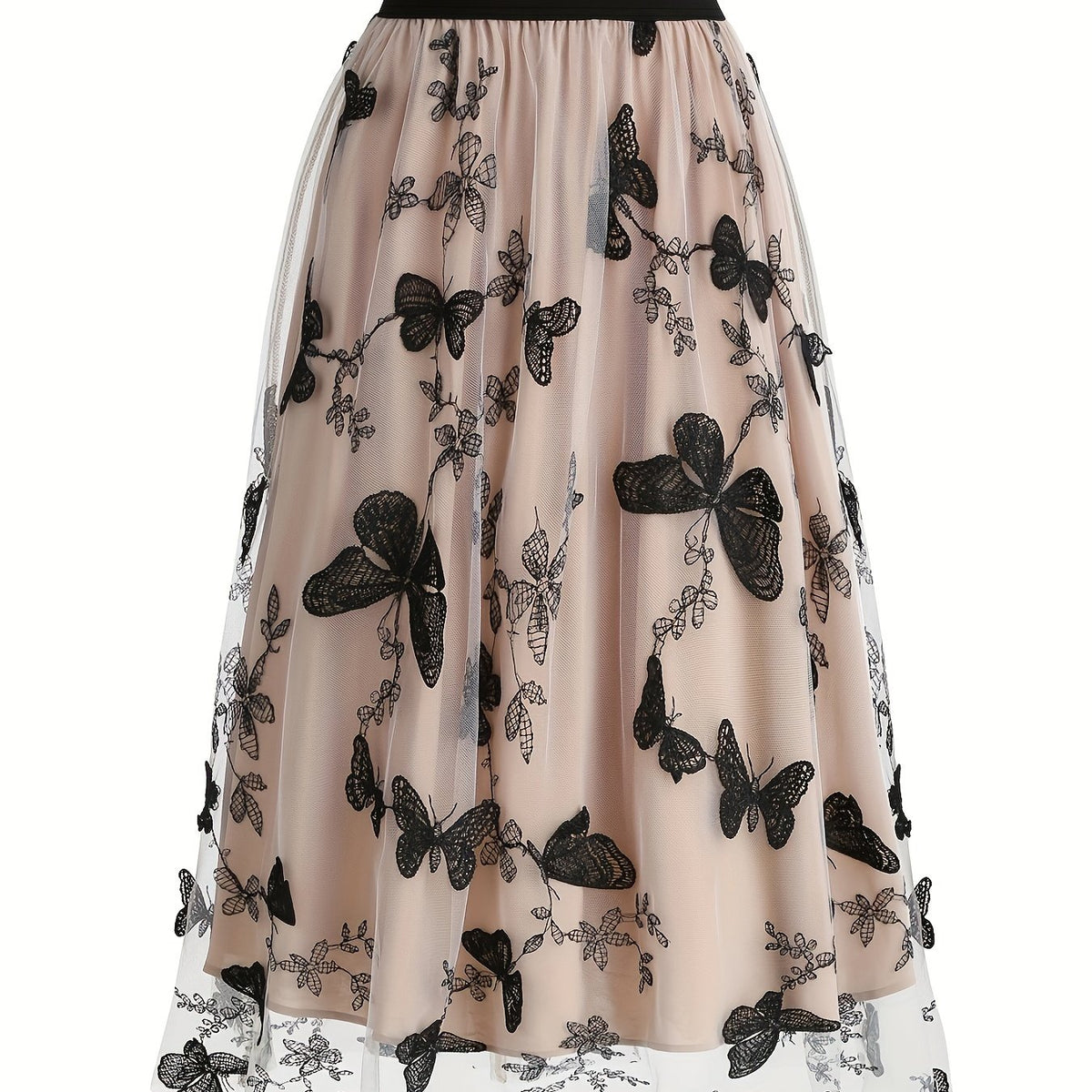 vlovelaw  Butterfly Embroidered Mesh Skirt, Elegant High Waist Skirt, Women's Clothing