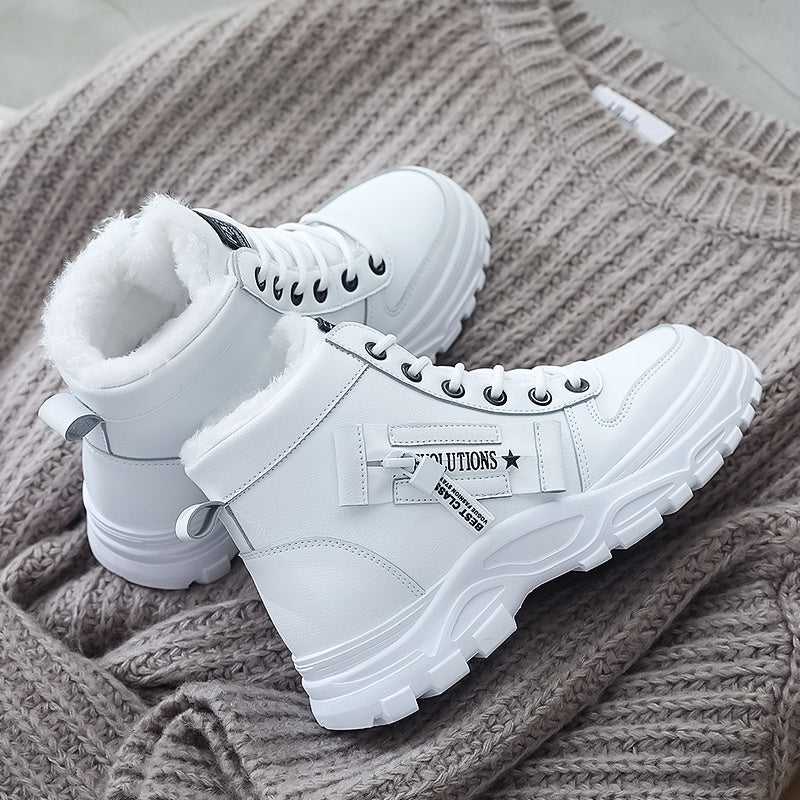vlovelaw  Women's Casual High Top Shoes, Winter Plush Lined Warm Shoes, Thick Soled Lace-up Sports Shoes