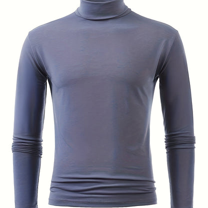 vlovelaw  Men's Stylish Solid Tee, Casual Breathable Long Sleeve Turtle Neck Top For City Walk Street Hanging Outdoor Activities