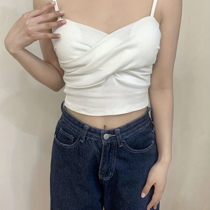 vlovelaw  Ruched Crop Cami Top, Casual Summer Sleeveless Top, Women's Clothing