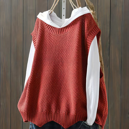 vlovelaw Solid Crew Neck Knitted Vest, Casual Sleeveless Loose Sweater, Women's Clothing