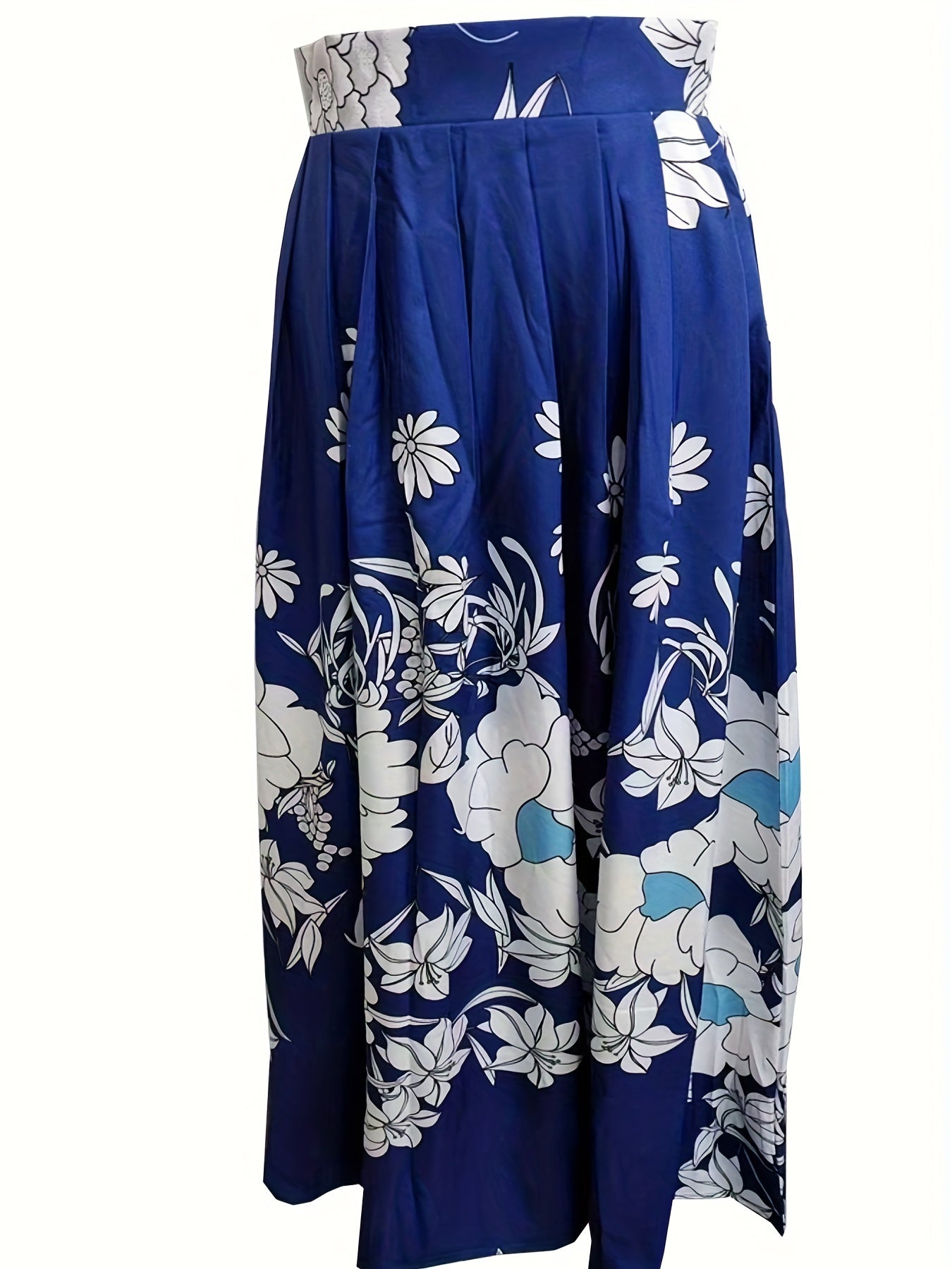 vlovelaw  Floral Print High Waist Flared Skirt, Elegant Big Swing Maxi Skirt, Women's Clothing