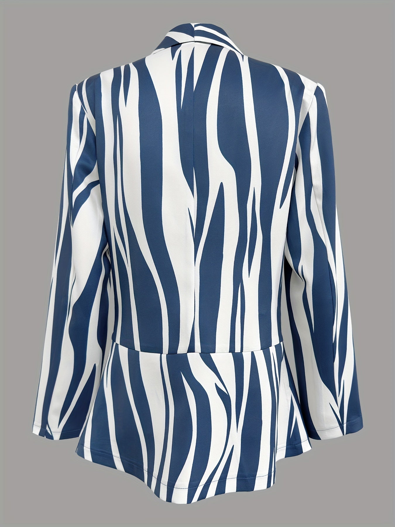 Denim Print Double Breasted Lapel Neck Blazer, Casual Long Sleeve Blazer For Office & Work, Women's Clothing