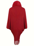 Tassel Cape Knit Sweater, Casual Open Front Solid Sweater, Women's Clothing
