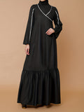 Contrast Trim Long Sleeve Kaftan Dress, Elegant Dropped Waist Maxi Length Dress, Women's Clothing