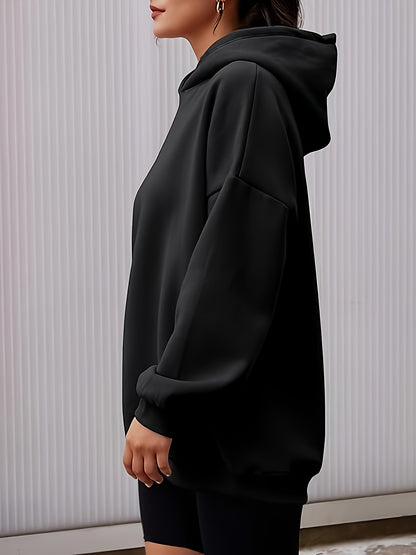Solid Long Sleeve Hoodie, Casual Hoodies Sweatshirt For Fall & Winter, Women's Clothing