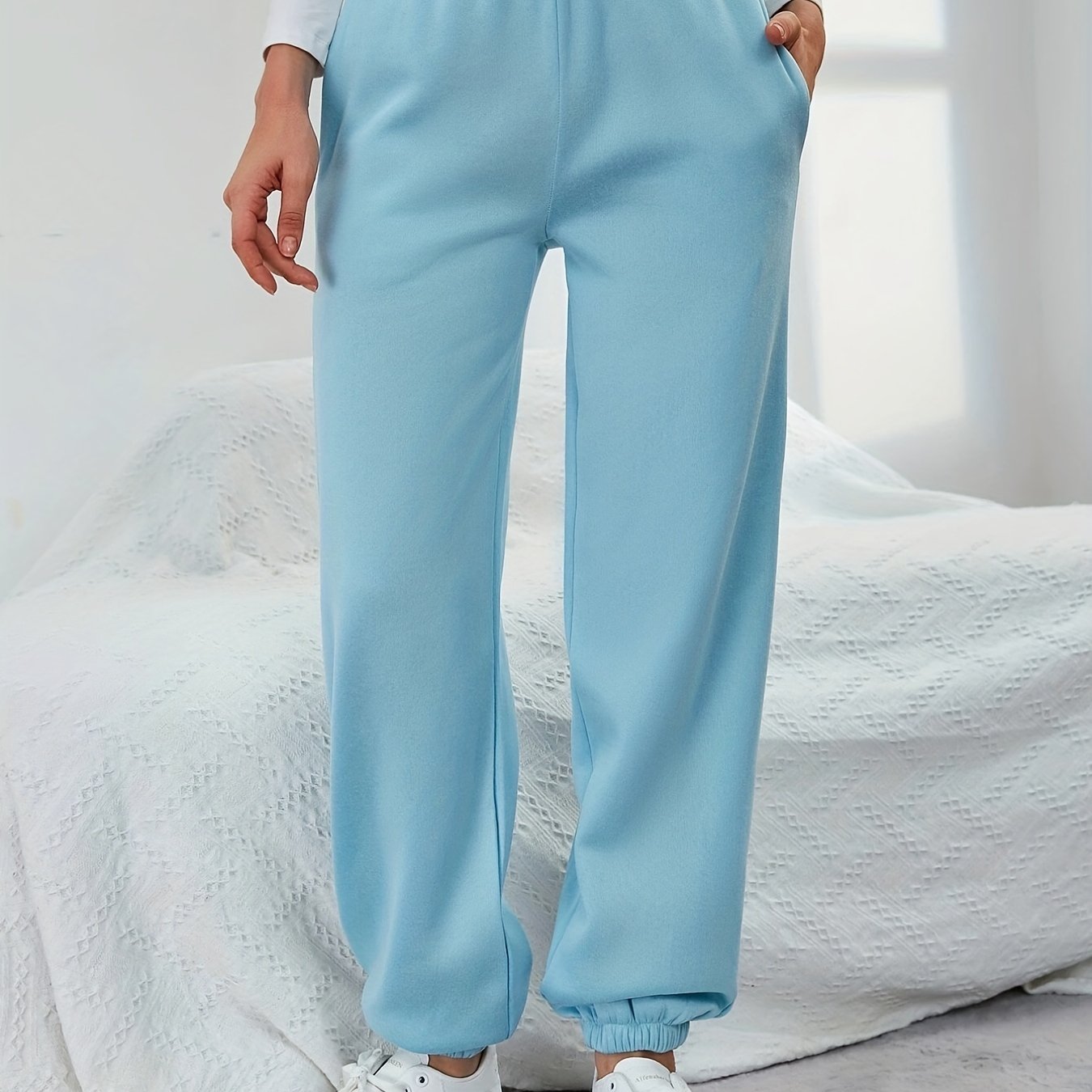 vlovelaw  Solid Versatile Pants, Casual Elastic Waist Jogger Pants, Women's Clothing