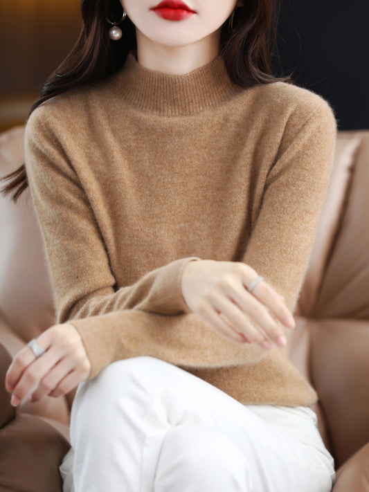 vlovelaw  Solid Mock Neck Pullover Sweater, Elegant Long Sleeve Sweater, Women's Clothing