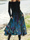 Allover Print Maxi Dress, Casual Crew Neck Long Sleeve Dress, Women's Clothing