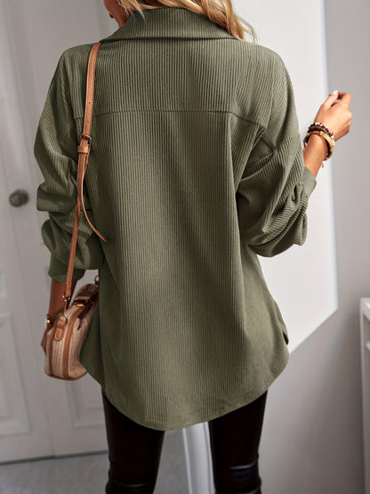 Button Front Solid Jacket, Casual Long Sleeve Versatile Outerwear, Women's Clothing