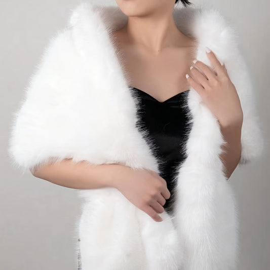 vlovelaw Solid Color Faux Fur Shawl Thick Warm Furry Cape Elegant Style Coldproof Wedding Cloak For Bridal