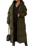 Solid Long Length Down Perka, Casual Hooded Zip Up Warm Outerwear, Women's Clothing