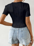 vlovelaw  Textured Crew Neck T-Shirt, Elegant Short Sleeve Top For Spring & Summer, Women's Clothing