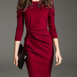 vlovelaw  Twist Solid Dress, Elegant Long Sleeve Bodycon Party Dress, Women's Clothing